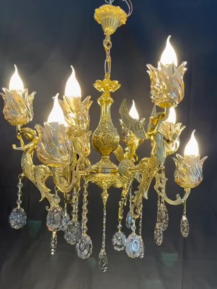 لوسترشاخه برنزی دوبله و ترکیب فرشته 6+3شعله برنج|لوستر و چراغ آویز|تهران, نعمت‌آباد|دیوار