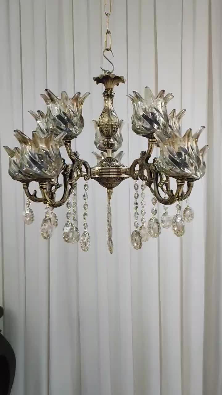 لوستر۵شاخه ۱۰ شعله تمام برنز|لوستر و چراغ آویز|تبریز, |دیوار