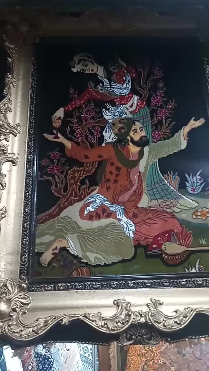 تابلو فرش دست باف گل ابریشم خیام باقاب ۱۰۰در ۷۵|تابلو، نقاشی، عکس|تهران, میدان ولیعصر|دیوار