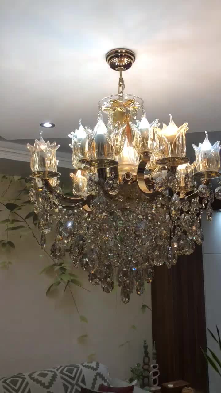 لوستر 6شاخه دوبل کریستال جنس بدنه برنج روکش آب طلا|لوستر و چراغ آویز|تهران, استاد معین|دیوار