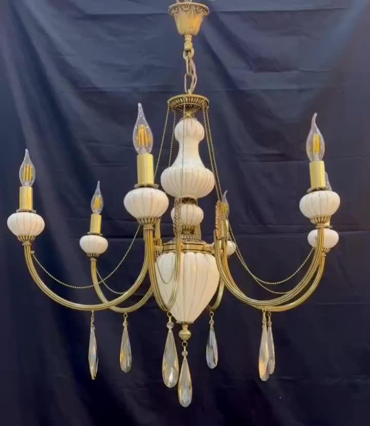 لوسترسرامیکی۶شاخه شاخه یو برنج اصلی سرپیچ e14|لوستر و چراغ آویز|تهران, نعمتآباد|دیوار