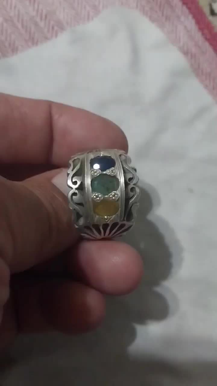 انگشتر۳نگین جواهر اصل زمرد کلمبیا،یاقوت زرد وکبود|جواهرات|بیرجند, |دیوار