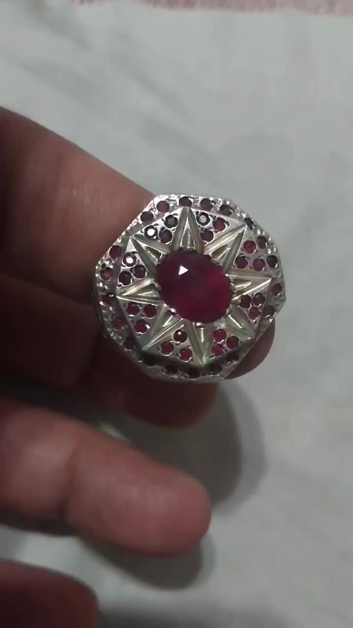 انگشترنقره۹۲۵ کاردست .نگین یاقوت سرخ اناری برمه|جواهرات|بیرجند, |دیوار