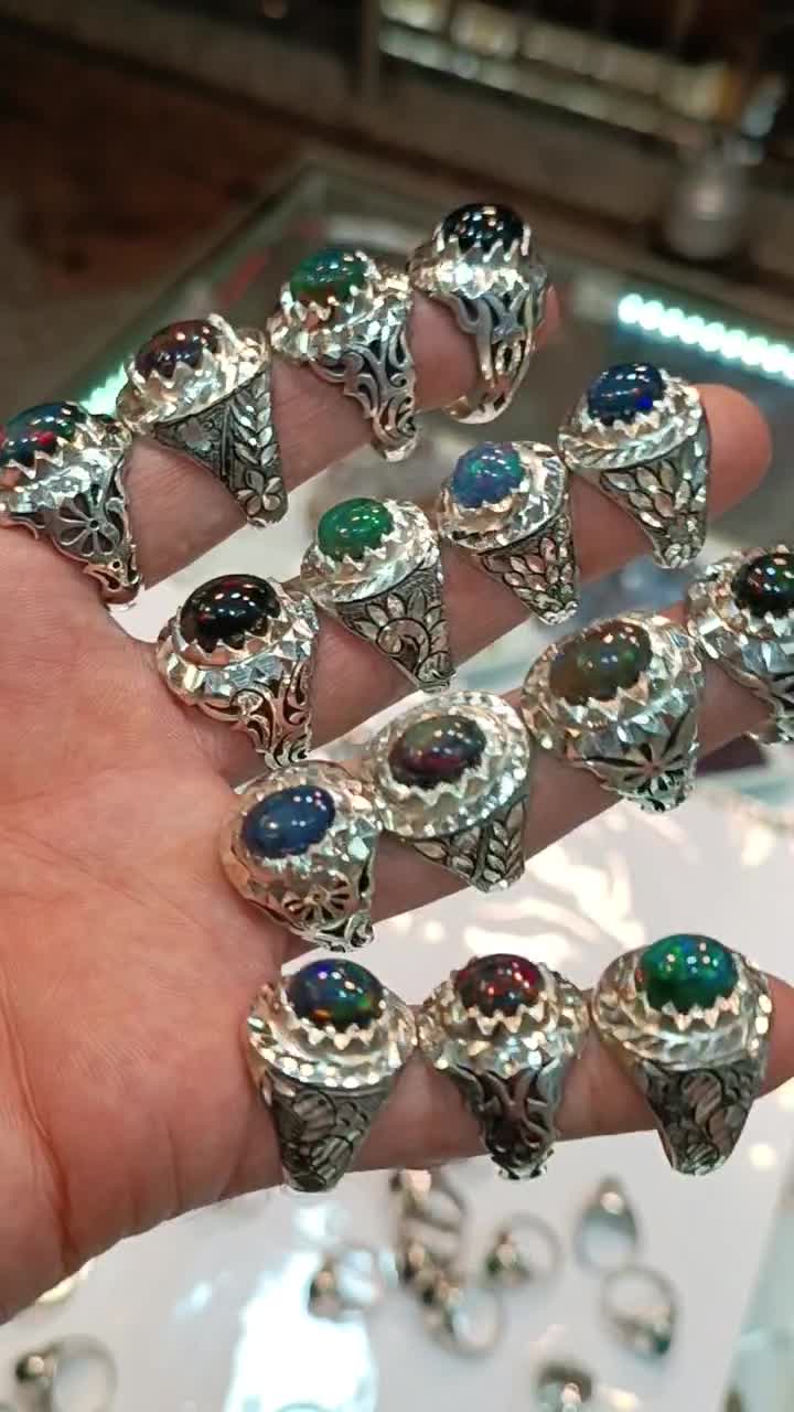 انگشتر نقره دستساز با نگینهای طبیعی|جواهرات|ملایر, |دیوار