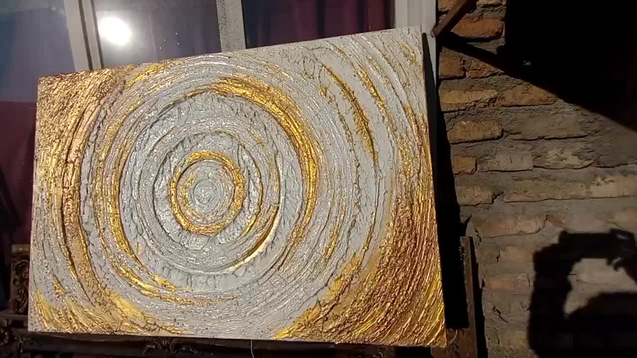تابلو برجسته نقاشی تکسچر بوم دکوراتیو ورق طلا کرم|تابلو، نقاشی، عکس|تهران, شهرک نفت|دیوار