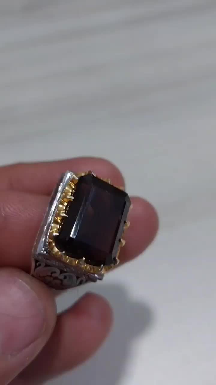 انگشتر نقره سنگ طبیعی کوآرتز دودی کار دست|جواهرات|مشهد, شهرک مهر آباد|دیوار