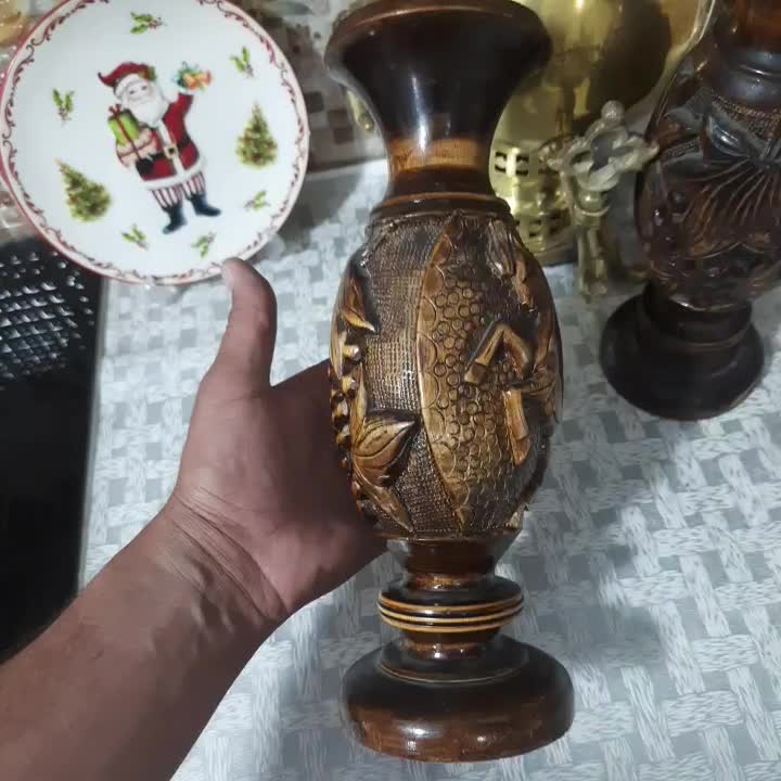 گلدان چوبی قدیمی دست ساز جفت|صنایع دستی و سایر لوازم تزئینی|مشکین‌دشت, |دیوار