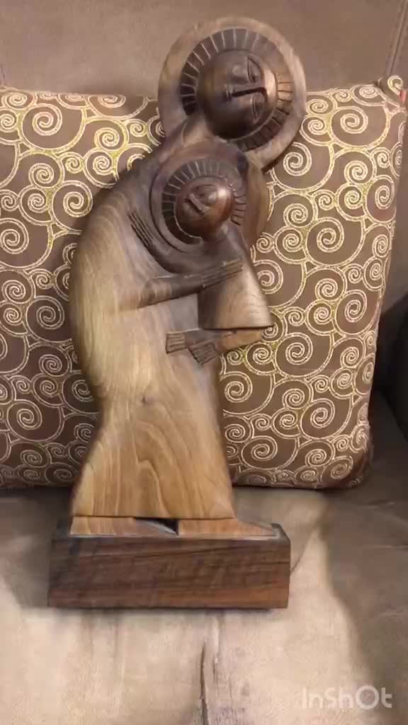 مجسمه چوبی مادر و فرزند ۵۵ سانت|مجسمه، تندیس، ماکت|تهران, مجیدیه|دیوار