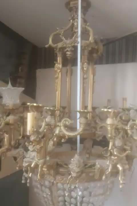 لوستر برنز  عتیقه و آنتیک دست ساز ایتالیایی ۲۴شاخه|لوستر و چراغ آویز|جاجرود, |دیوار