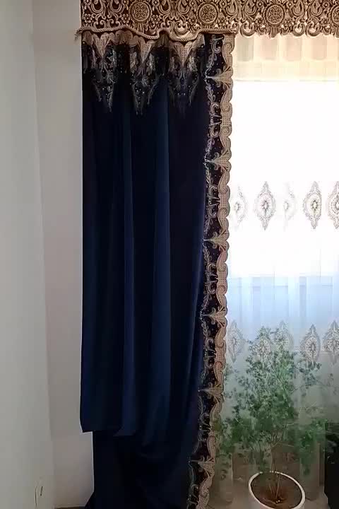 دکور پرده مخمل دو عدد آبی درباری درحد نو|پرده، رانر، رومیزی|شاهین‌شهر, مسکن مهر|دیوار