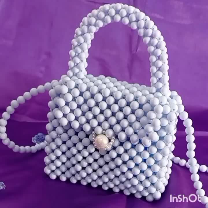 مینی بگ مرواریدی آبی پاستیلی دست ساز|کیف، کفش، کمربند|کنگاور, |دیوار