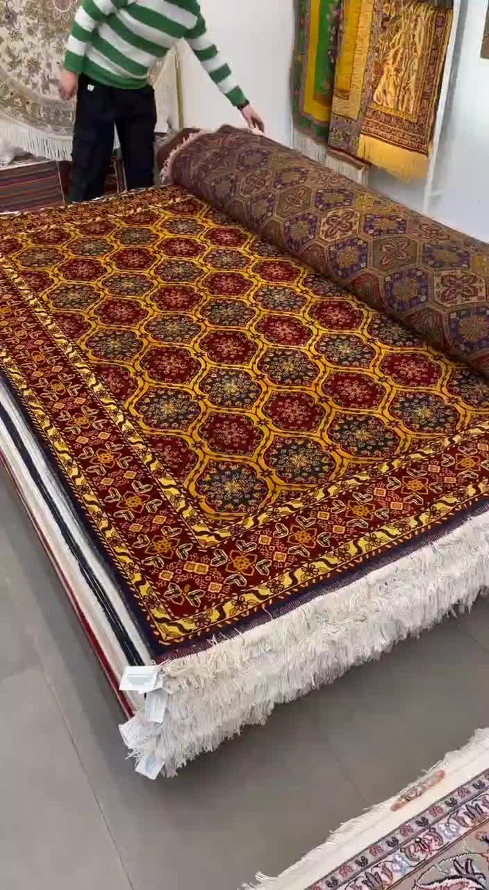 فرش دستباف (بساک) ۶ متری تمام کرک زرد خاص|فرش|مشکیندشت, |دیوار