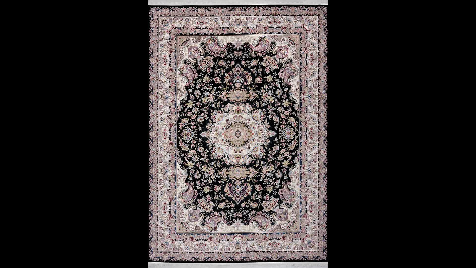 فرش 1200 شانه طرح خطیبی رنگ سرمه ای تراکم 3600|فرش|آران و بیدگل, |دیوار