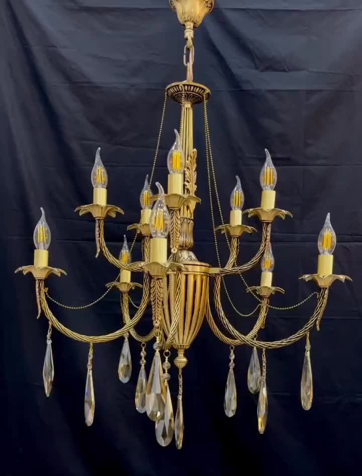 لوسترمدل گندمی تمام برنجی 10شعله سرپیچ e14 شاخه یو|لوستر و چراغ آویز|تهران, نعمت‌آباد|دیوار