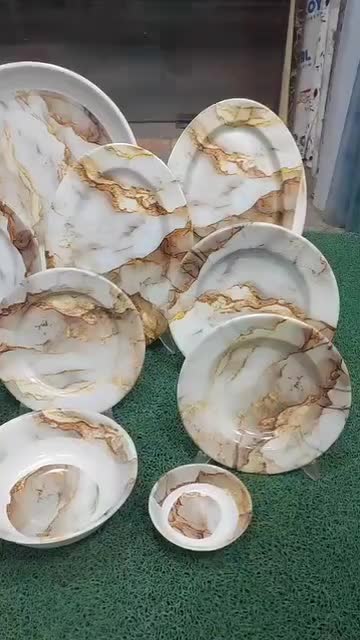 سرویس ملامین گرد*طرح سنگ *قهوه ای|ظروف سرو و پذیرایی|مشهد, کارمندان دوم|دیوار