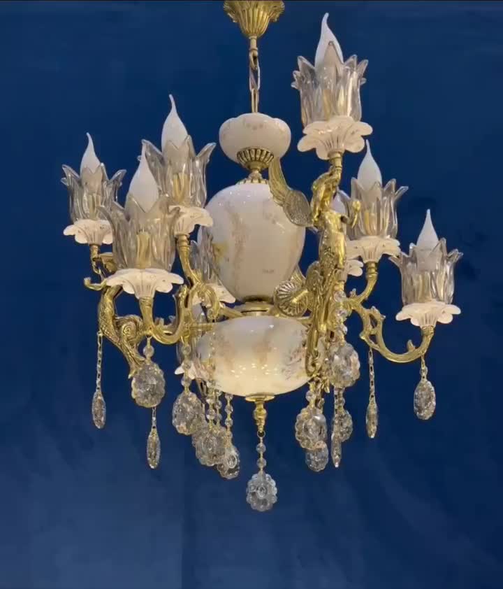 لوستر فرشته دوگل مهتاب ۶+۳ شعله روشنایی برنجی برنج|لوستر و چراغ آویز|تهران, نعمت‌آباد|دیوار