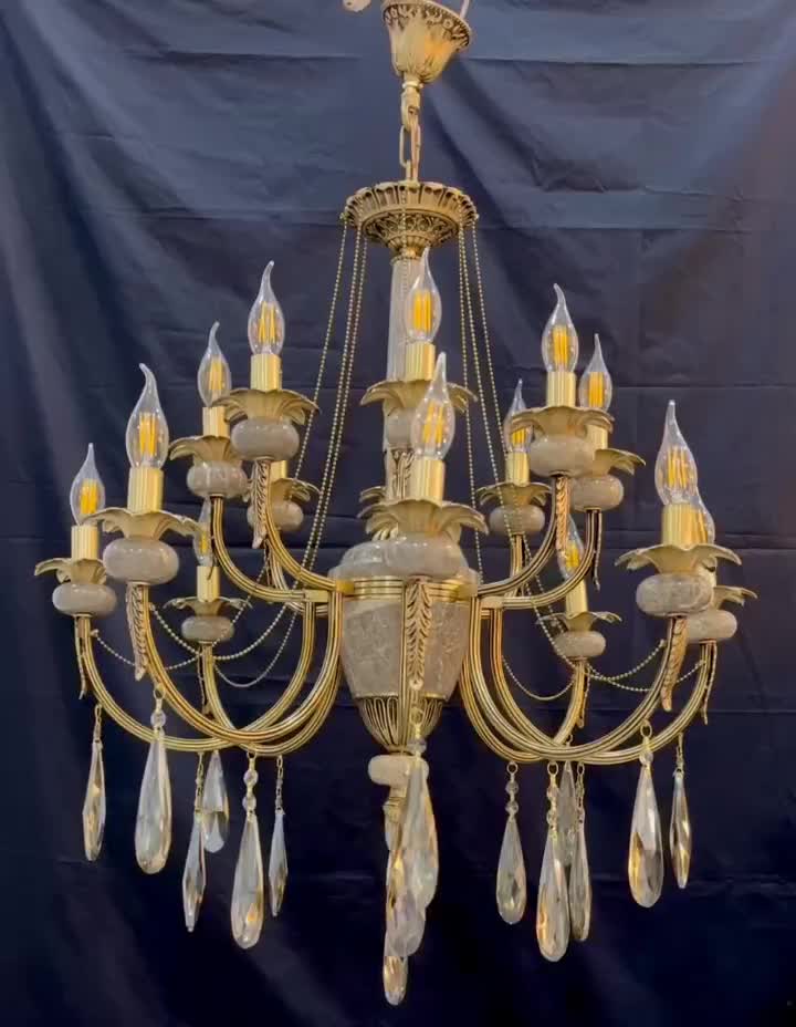 لوسترسکای مینی مال برنجی کلاسیک سنگی ضمانت۱+۱۵شعله|لوستر و چراغ آویز|تهران, نعمت‌آباد|دیوار