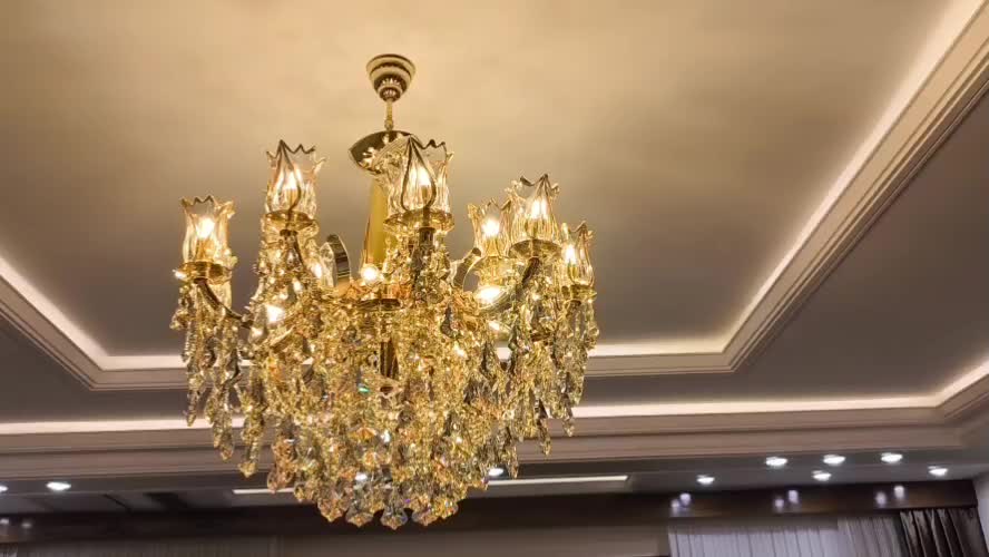 لوستر کریستالی، ۱۰ شاخه،گارانتی‌دار، همراه ۱۵ لاله|لوستر و چراغ آویز|زنجان, |دیوار