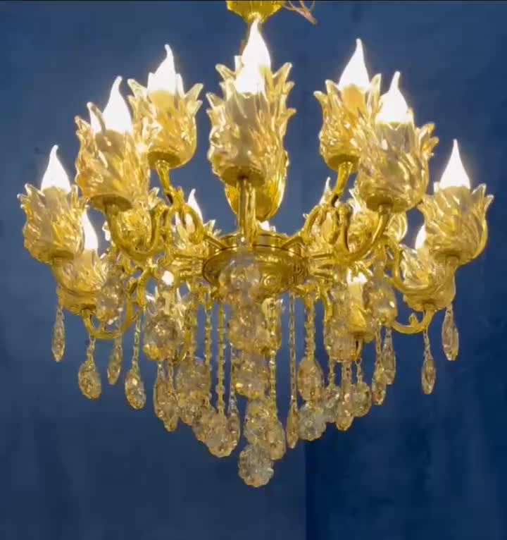 لوستر قره قره برنجی آویز پیکوک ۱۸+۲ شعله اطلس برنج|لوستر و چراغ آویز|تهران, نعمت‌آباد|دیوار