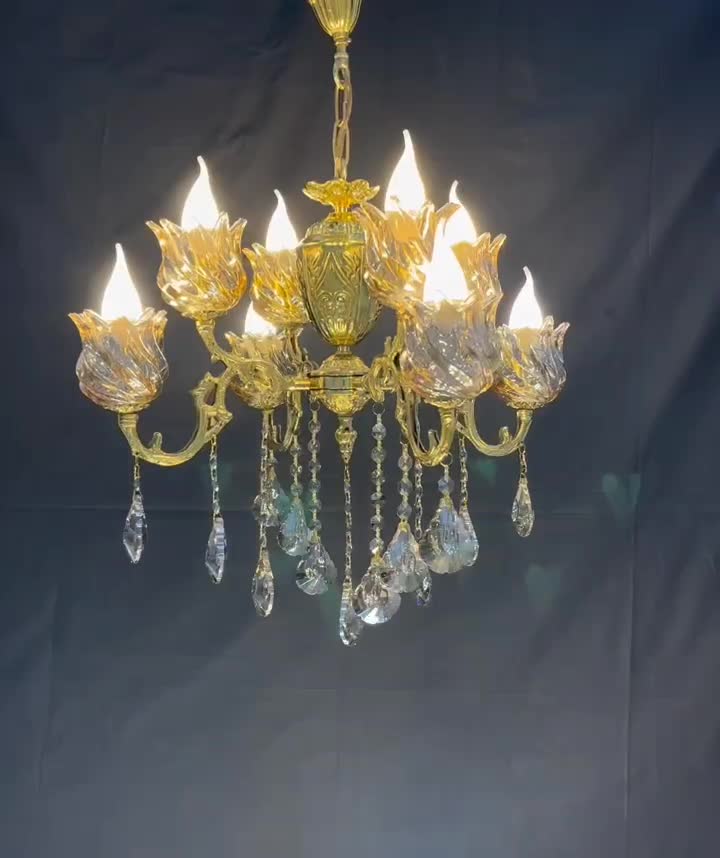 لوسترکاترین برنجی.۵+۳ شعله .برنج LK light.321|لوستر و چراغ آویز|تهران, نعمت‌آباد|دیوار