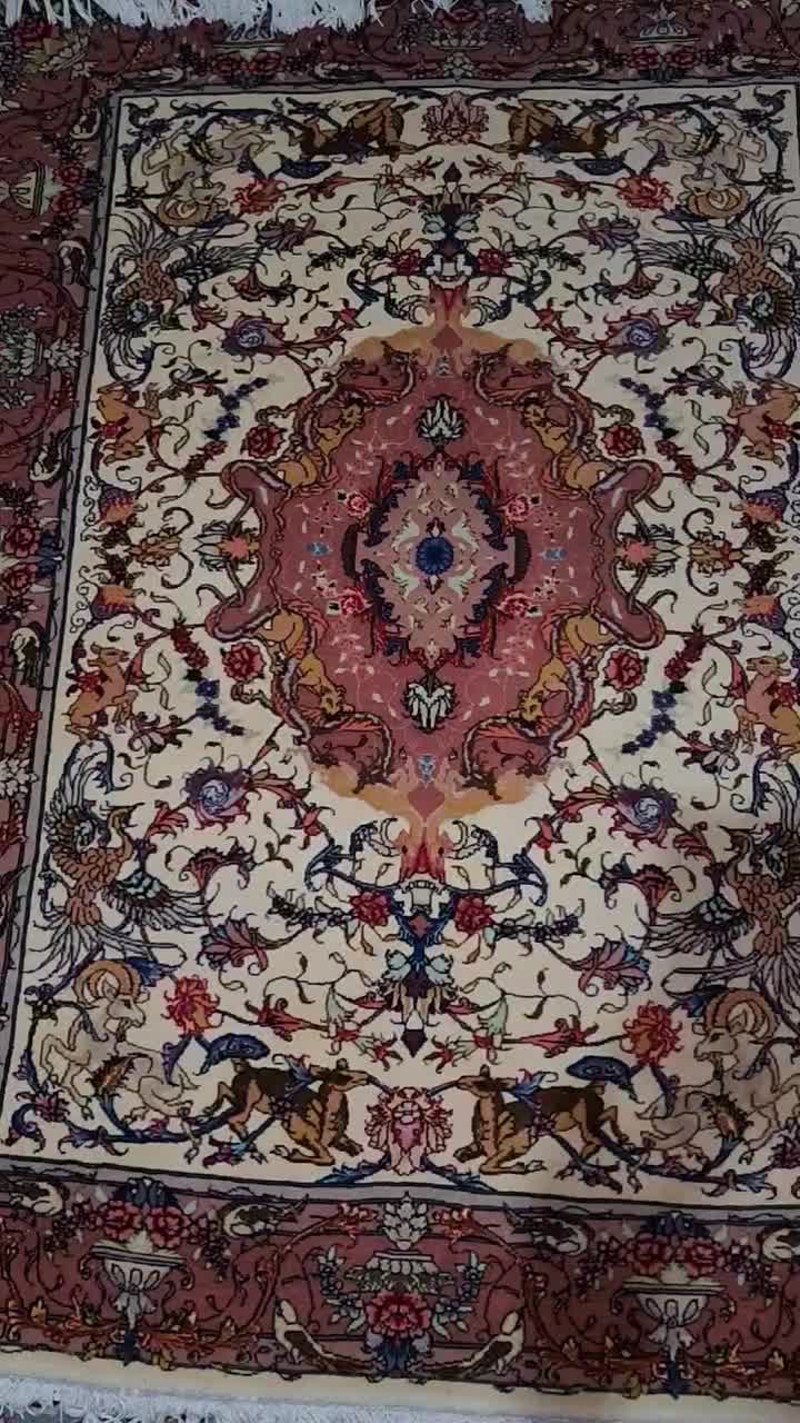 فرش دستباف کرک و ابریشم طرح شکارگاه|فرش|شیراز, شهرک گلستان|دیوار