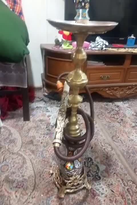 قلیان تنه برنج وسینی نقره ،وسرشلنگ تمام چوب|کلکسیون اشیاء عتیقه|تهران, وردآورد|دیوار