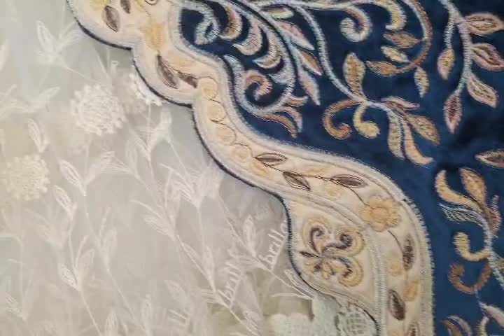 پرده خامه دوزی با دو طرف والن مخمل طرحدار|پرده، رانر، رومیزی|لاهیجان, فیاض|دیوار