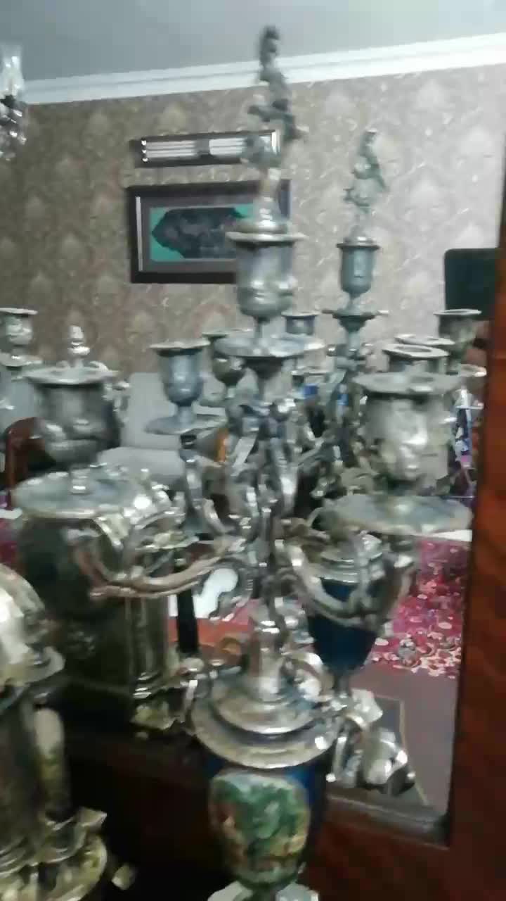 ساعت وشمعدان برنجی اینه وکنسول معرق زعفرانی|بوفه، ویترین، کنسول|مشهد, تربیت (صدف)|دیوار