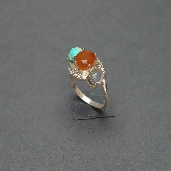 انگشتر نقره زنانه سه نگین معدنی|جواهرات|قم, حاج زینل|دیوار