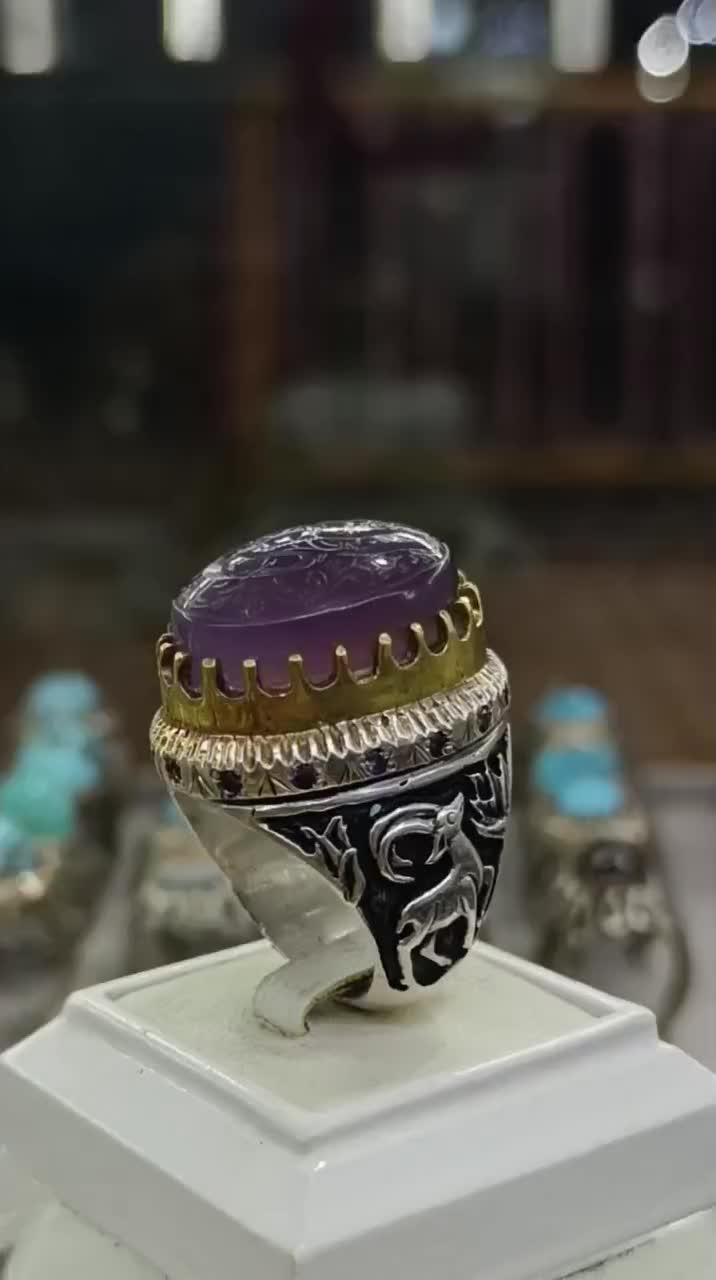 انگشتر نقره کلکسیونی قلمزنی با عقیق سوسنی حکاکی|بدلیجات|لنجان, |دیوار